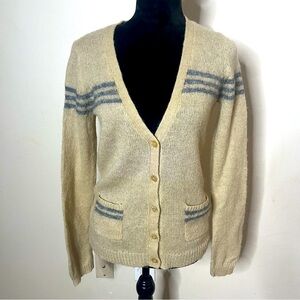J.Crew Women’s Tan Gray Mohair Wool Blend Button Down Knit Cardigan Sweater Sz M